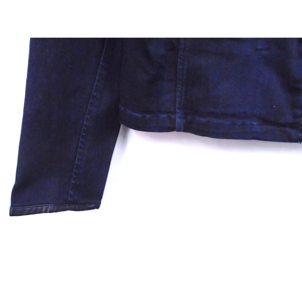 Ralph Lauren Womens Denim Biker MOTO Jacket Size 14 Dark Wash Faux Leather Trim - Picture 7 of 10